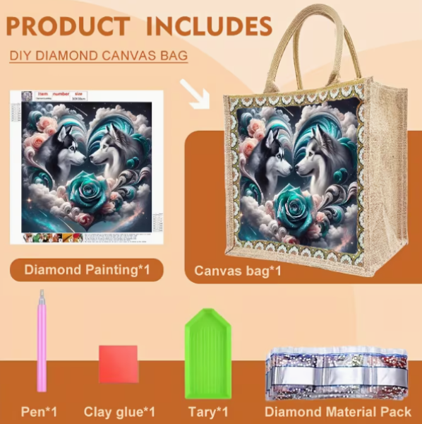 Diamond Painting Tragtasche Zwei Husky-Hunde